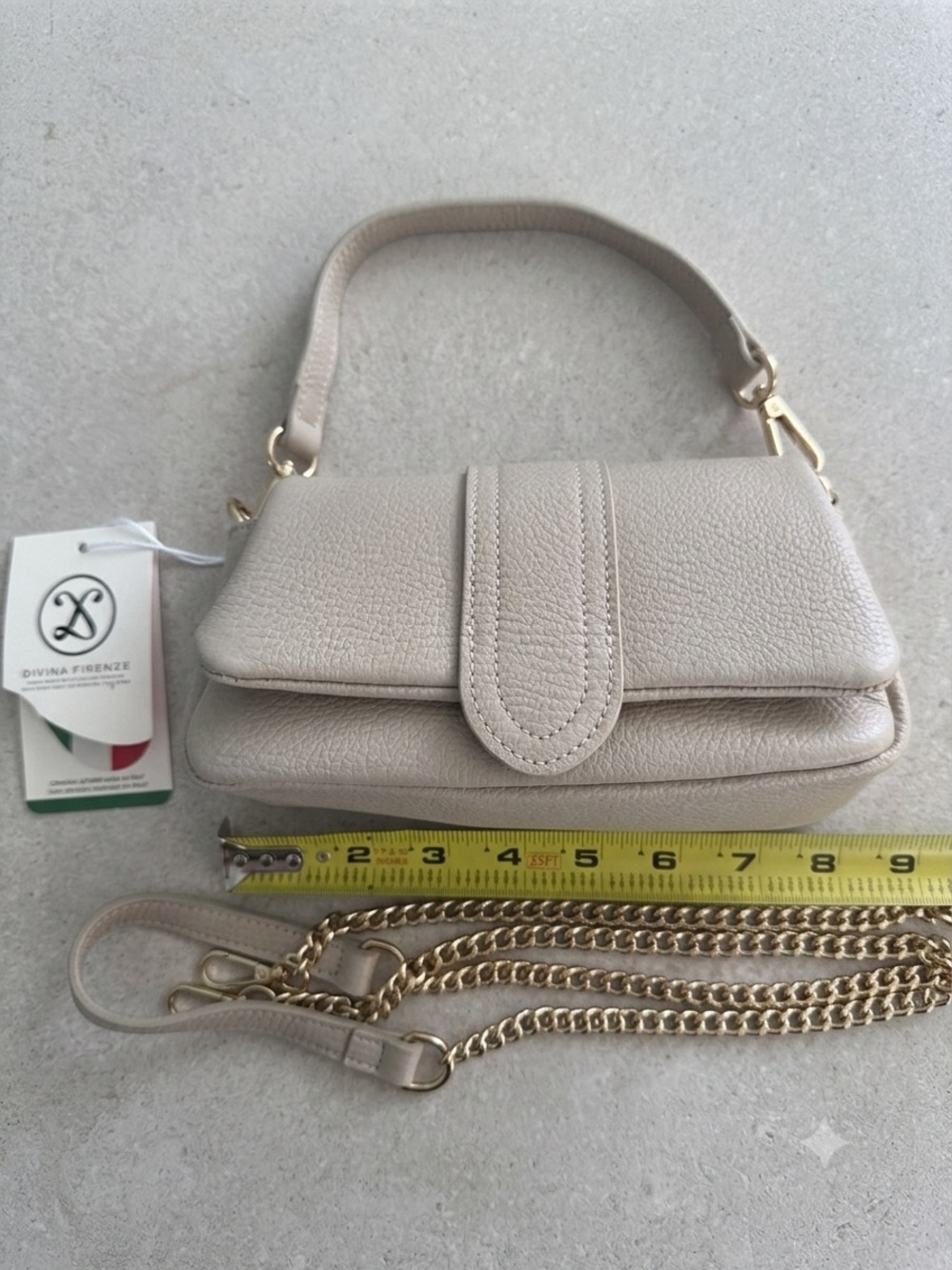 Divina Figenza Cream Pebbled Mini Shoulder Bag with Chain